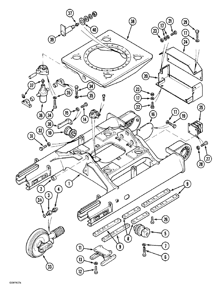 Схема запчастей Case 888 - (5-08) - TURNTABLE LEVELER TRACK FRAME AND UNDERCARRIAGE, P.I.N. 106803 AND AFTER (11) - TRACKS/STEERING