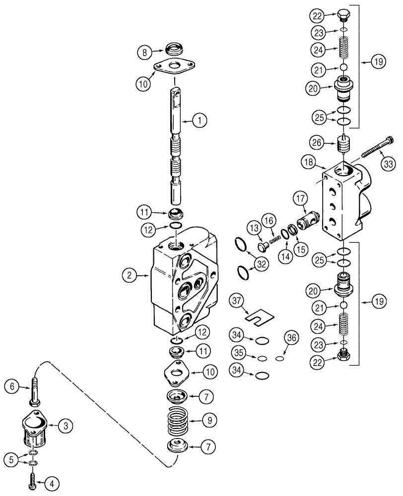 Схема запчастей Case 960 - (08-23) - VALVE SECTION BACKHOE STABILIZER (08) - HYDRAULICS