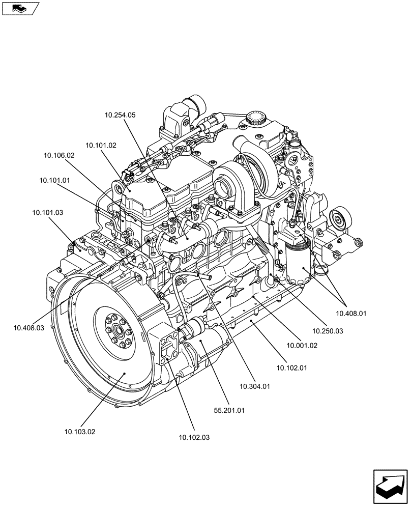 Схема запчастей Case F4HFE613T A004 - (10.000.01[02]) - ENGINE (504384900) (10) - ENGINE