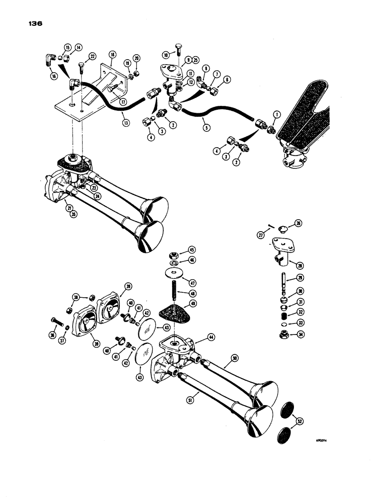 Схема запчастей Case W24 - (136) - HORN AND RELATED PARTS (04) - ELECTRICAL SYSTEMS