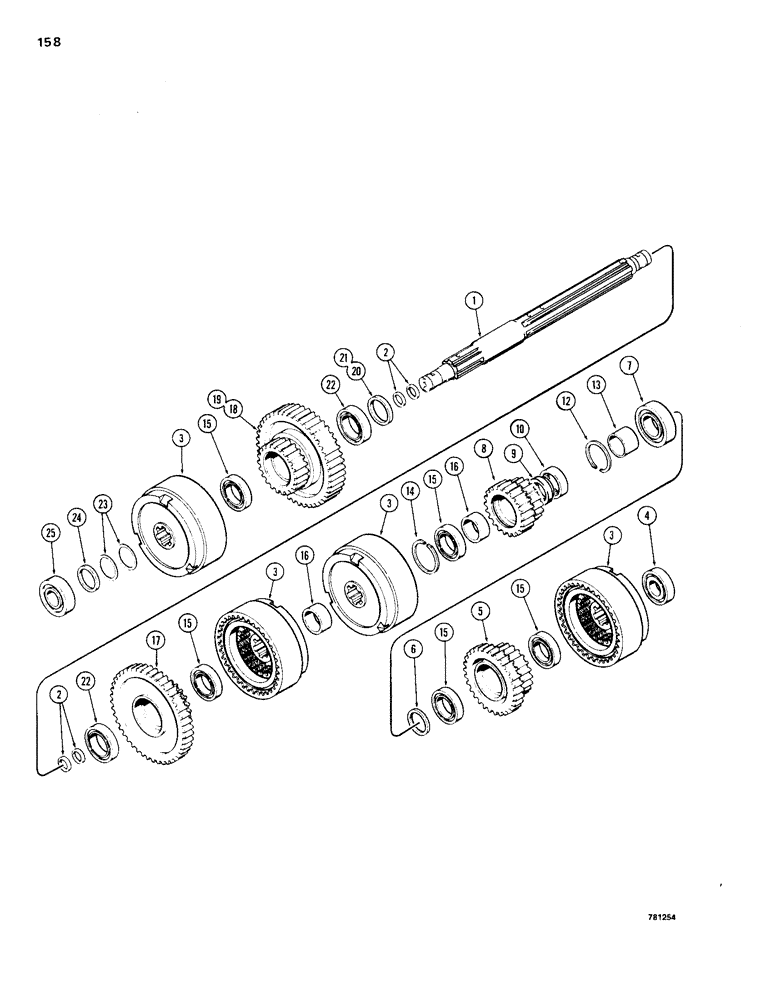 Схема запчастей Case 1150B - (158) - TRANSMISSION LH AND RH CLUTCH SHAFTS (03) - TRANSMISSION