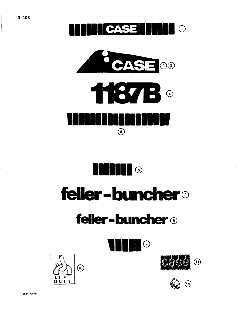 Схема запчастей Case 1187B - (9-406) - DECALS (09) - CHASSIS