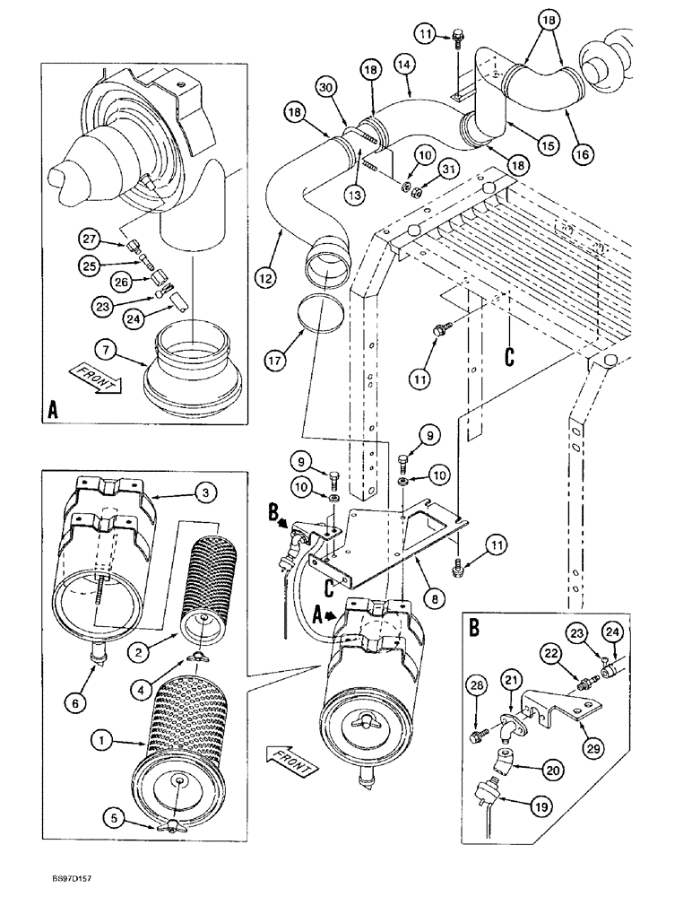 Схема запчастей Case 9020B - (2-016) - AIR CLEANER SYSTEM, P.I.N. DAC02#2001 AND AFTER (02) - ENGINE