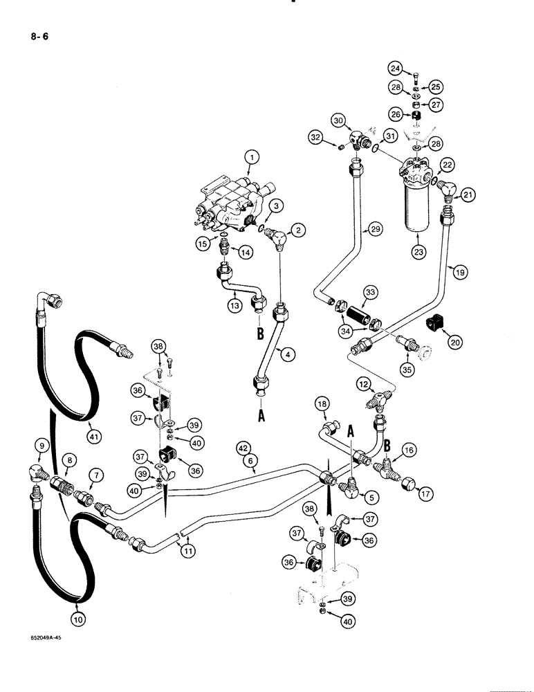 Схема запчастей Case 480E LL - (8-006) - EQUIPMENT HYDRAULIC SYSTEM, REAR EQUIPMENT AND RETURN LINES (08) - HYDRAULICS