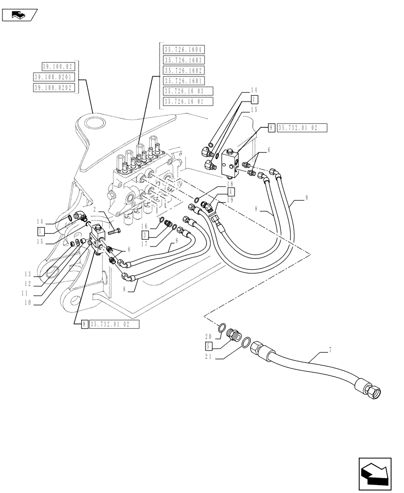 Схема запчастей Case 590SN - (35.732.01[01]) - VAR - X20233X - HYDRAULICS - BACKHOE STABILIZER (35) - HYDRAULIC SYSTEMS