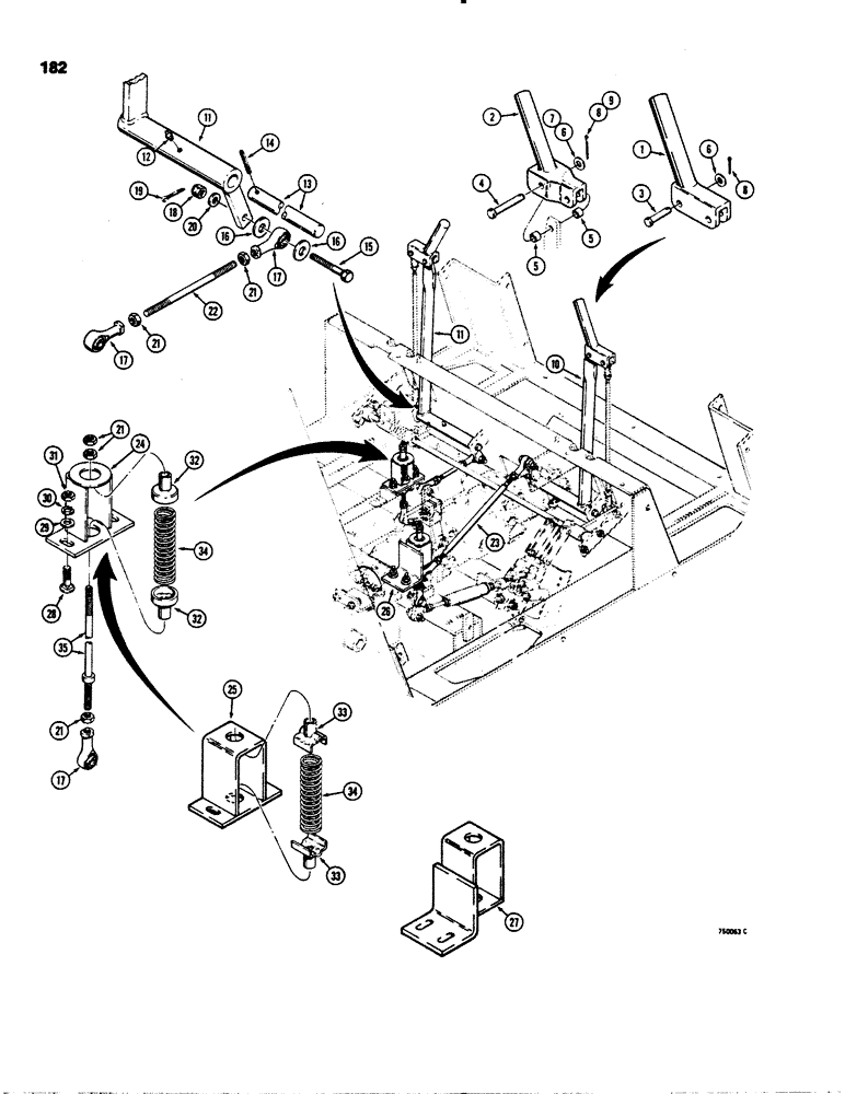 Схема запчастей Case 1845S - (182) - CONTROLS - FORWARD AND REVERSE, CONTROL LEVERS, CENTERING SPRINGS, AND CONTROL RODS (90) - PLATFORM, CAB, BODYWORK AND DECALS