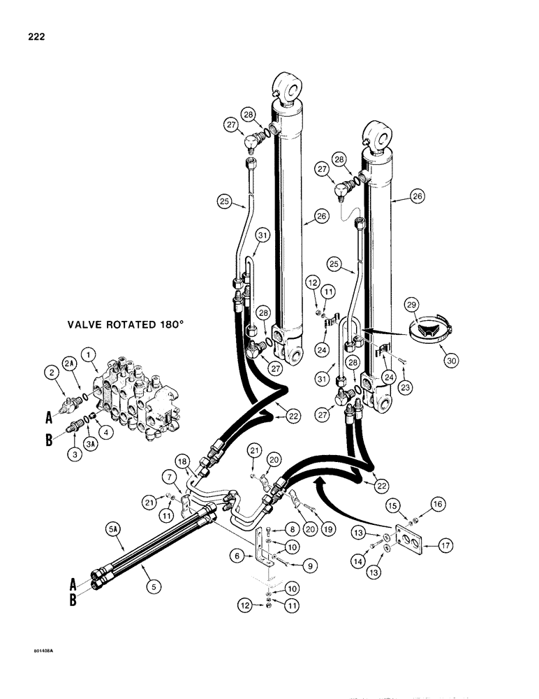 Схема запчастей Case 680H - (222) - BACKHOE BOOM CYLINDER HYDRAULIC CIRCUIT (08) - HYDRAULICS
