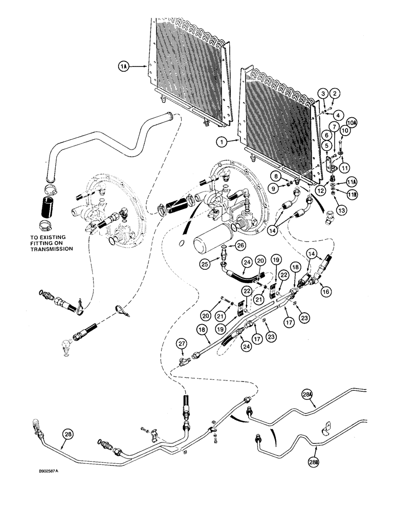 Схема запчастей Case 590 - (6-04) - TORQUE CONVERTER AND TRANSAXLE, SHUTTLE COOLING SYSTEM (06) - POWER TRAIN