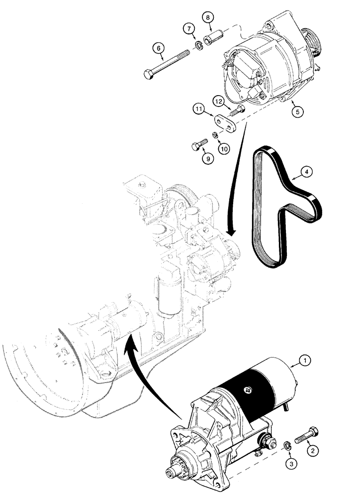 Схема запчастей Case 960 - (04-03) - STARTER MOUNTING ALTERNATOR MOUNTING (04) - ELECTRICAL SYSTEMS