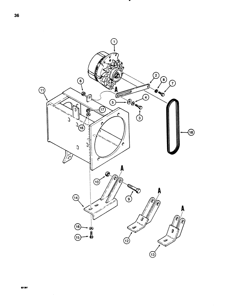 Схема запчастей Case P60 - (036) - ALTERNATOR MOUNTING, WISCONSIN GAS ENGINE (10) - ENGINE