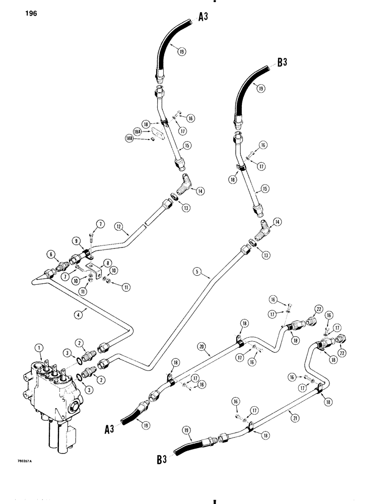 Схема запчастей Case W11 - (196) - LOADER AUXILIARY HYDRAULIC CIRCUIT (08) - HYDRAULICS