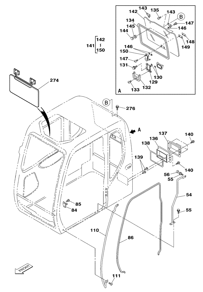 Схема запчастей Case CX350 - (09-079-00[01]) - CAB - REAR WINDOW - SUN SHIELD - RAIL, GRAB (09) - CHASSIS