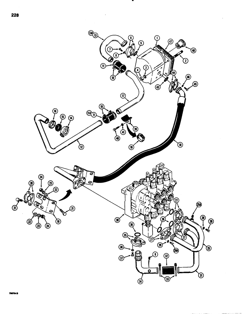 Схема запчастей Case 1150C - (228) - EQUIPMENT HYDRAULIC CIRCUIT, PUMP TO RESERVOIR AND CONTROL (08) - HYDRAULICS