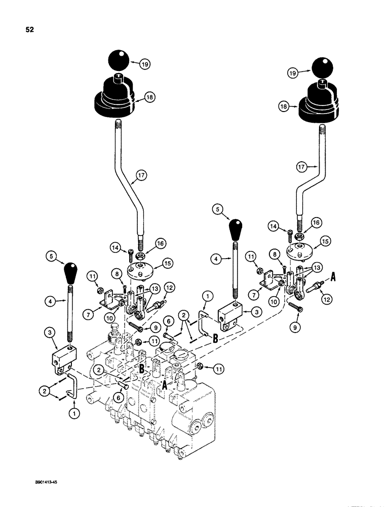 Схема запчастей Case D130 - (8-052) - BACKHOE CONTROL VALVE - DUKE, CONTROL LEVERS, USED ON 1835C, 1840 & 1845C UNI-LOADERS 