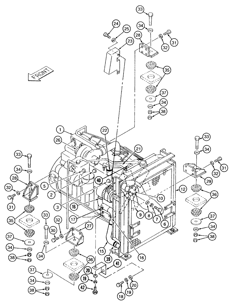 Схема запчастей Case 9040 - (2-03A) - ENGINE MOUNTING, RADIATOR AND ADAPTING PARTS, P.I.N. DAC0400004 AND AFTER (02) - ENGINE