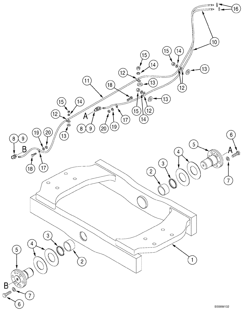 Схема запчастей Case 821C - (09-11A) - TRUNNION - LUBRICATION LINES (09) - CHASSIS