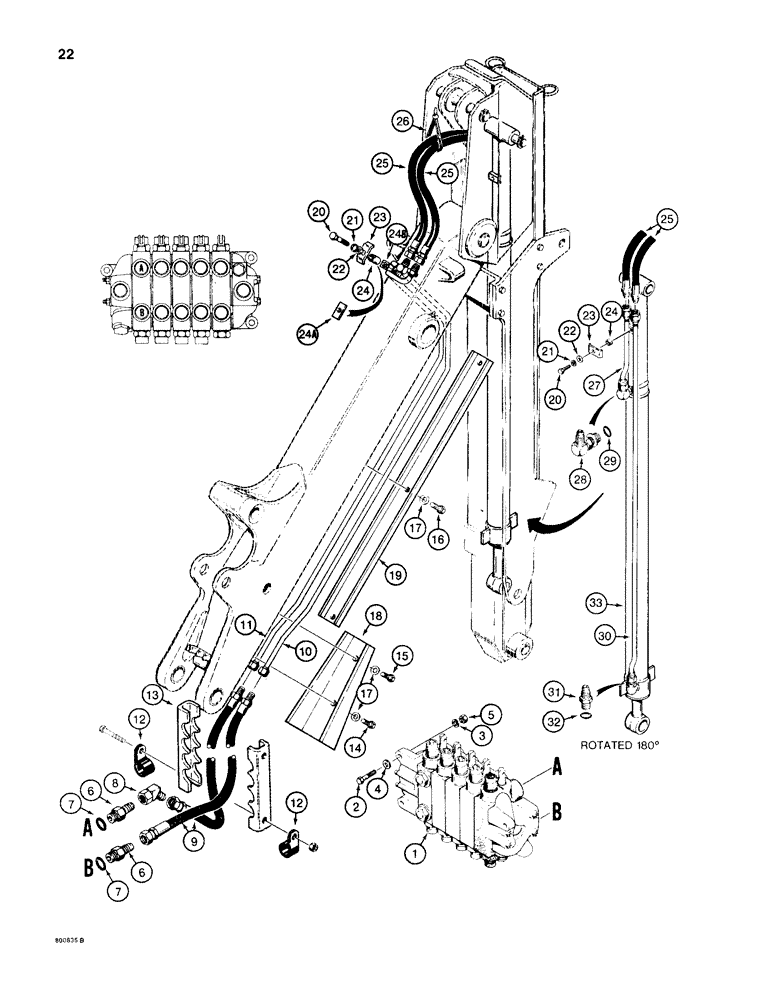Схема запчастей Case 35WL - (22) - EXTENDABLE DIPPER HYDRAULIC CIRCUIT 