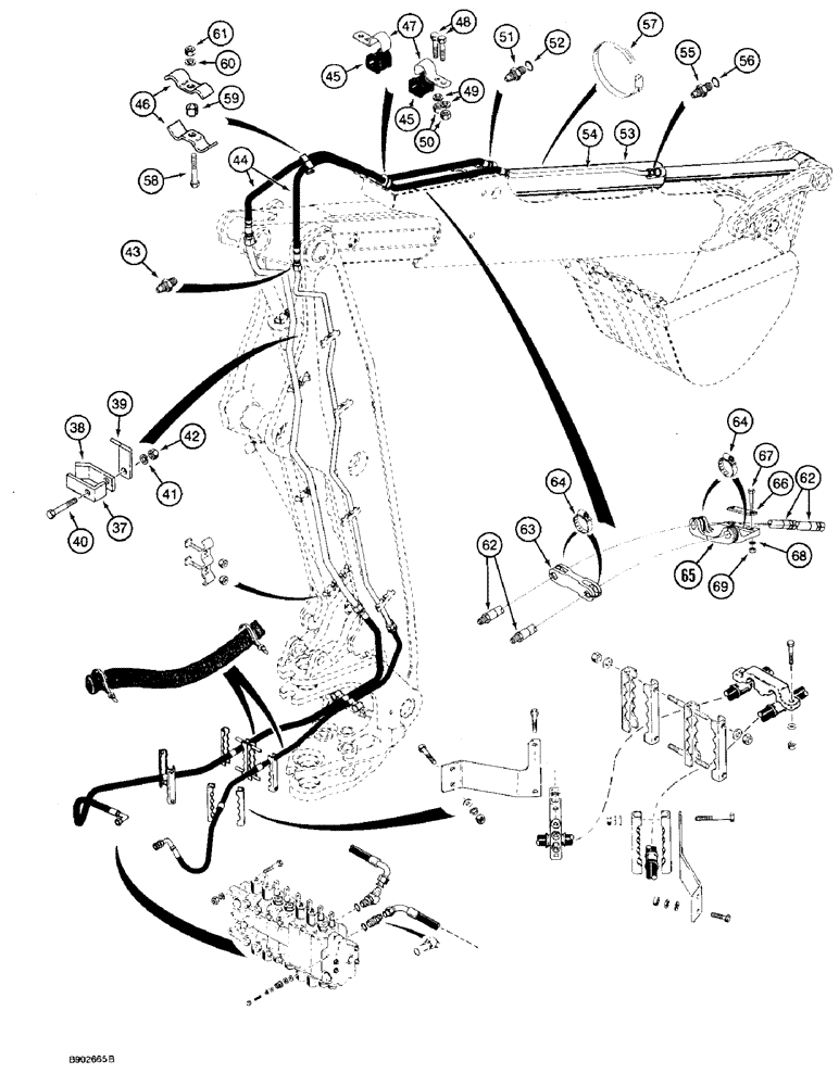 Схема запчастей Case 590 - (8-040) - BACKHOE BUCKET CYLINDER HYDRAULIC CIRCUIT, MODELS WITH EXTENDABLE DIPPER (CONT) (08) - HYDRAULICS
