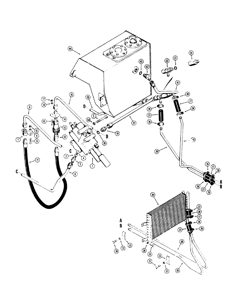 Схема запчастей Case 680CK - (206) - EQUIPMENT HYDRAULICS, OIL COOLER, LOADER RETURN, BACKHOE PRESSURE & RETURN LINE HYDRAULICS (84) - BOOMS, DIPPERS & BUCKETS