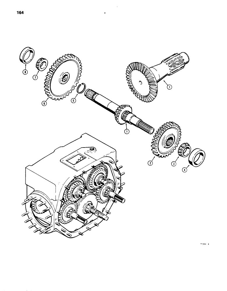Схема запчастей Case 850B - (164) - TRANSMISSION BEVEL PINION SHAFT AND GEAR (03) - TRANSMISSION