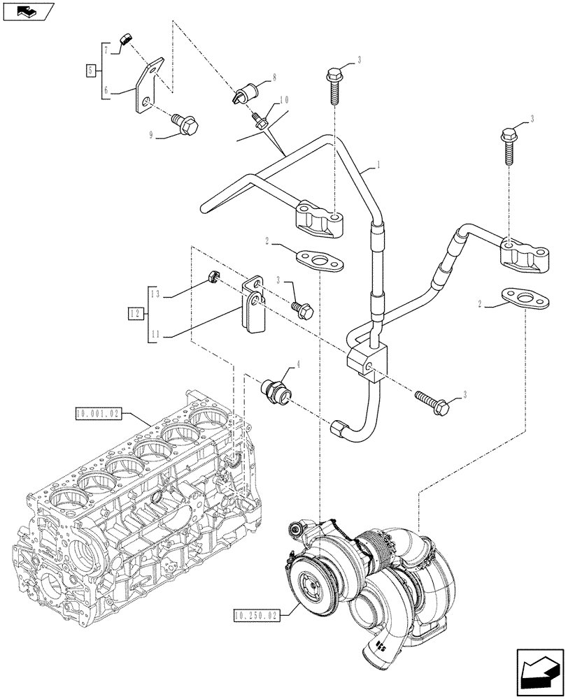 Схема запчастей Case F3DFA613A E001 - (10.250.03[01]) - TURBOBLOWER PIPES (504386805) (10) - ENGINE