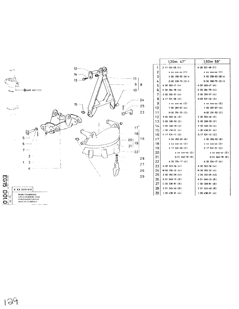 Схема запчастей Case SC150 - (129) - CIRCULAR BORING GRAB, 1.20M 47" 