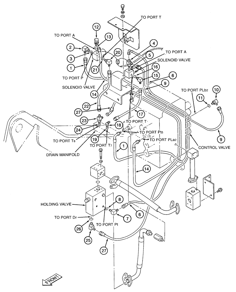 Схема запчастей Case 9050B - (8-102) - DOUBLE ACTION AUXILIARY EQUIPMENT OPTION, PILOT LINES, BATTERY COMPARTMENT, PILOT SIGNAL LINES (08) - HYDRAULICS