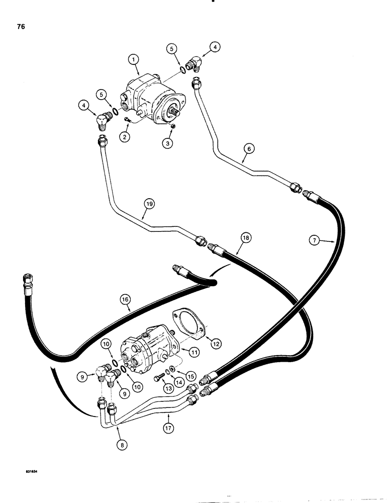 Схема запчастей Case P60 - (076) - HYDROSTATIC PROPULSION PUMP TO MOTOR PRESSURE CIRCUIT, USED ON 30+4 SERIAL NUMBER 4790 TO 5210 (29) - HYDROSTATIC DRIVE