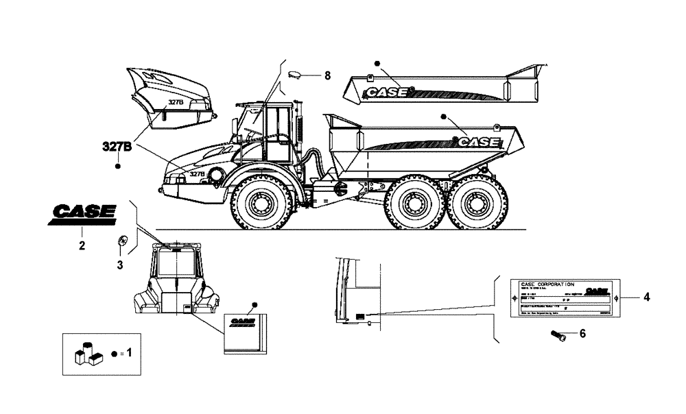 Схема запчастей Case 327B - (98A00000886[001]) - DECALS, MODEL (87600711) (13) - Electrical System / Decals