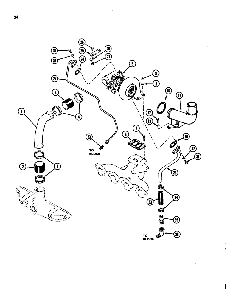 Схема запчастей Case 580SD - (034) - TURBOCHARGER SYSTEM, 207 TURBOCHARGED DIESEL ENGINE (02) - ENGINE