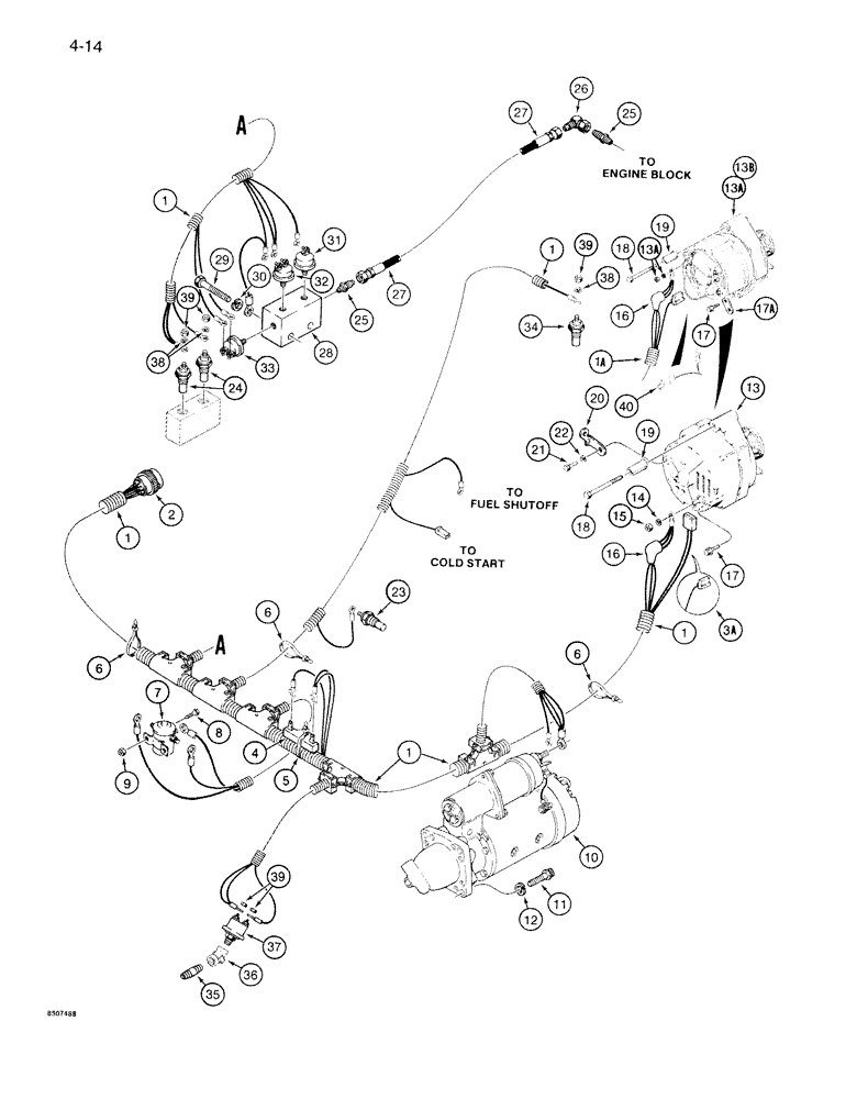 Схема запчастей Case 1085B - (4-014) - ENGINE ELECTRICAL SYSTEM (04) - ELECTRICAL SYSTEMS