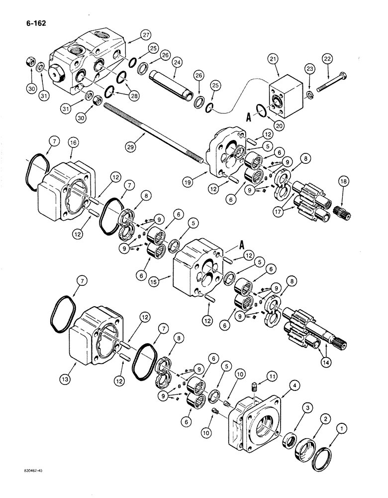 Схема запчастей Case 1187B - (6-162) - TRACK DRIVE HYDRAULIC MOTORS, USED ON MODELS PRIOR TO P.I.N. 6275638 (06) - POWER TRAIN