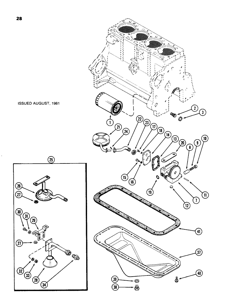 Схема запчастей Case 480C - (028) - OIL FILTER, 188 DIESEL ENGINE, FLOAT TYPE (10) - ENGINE