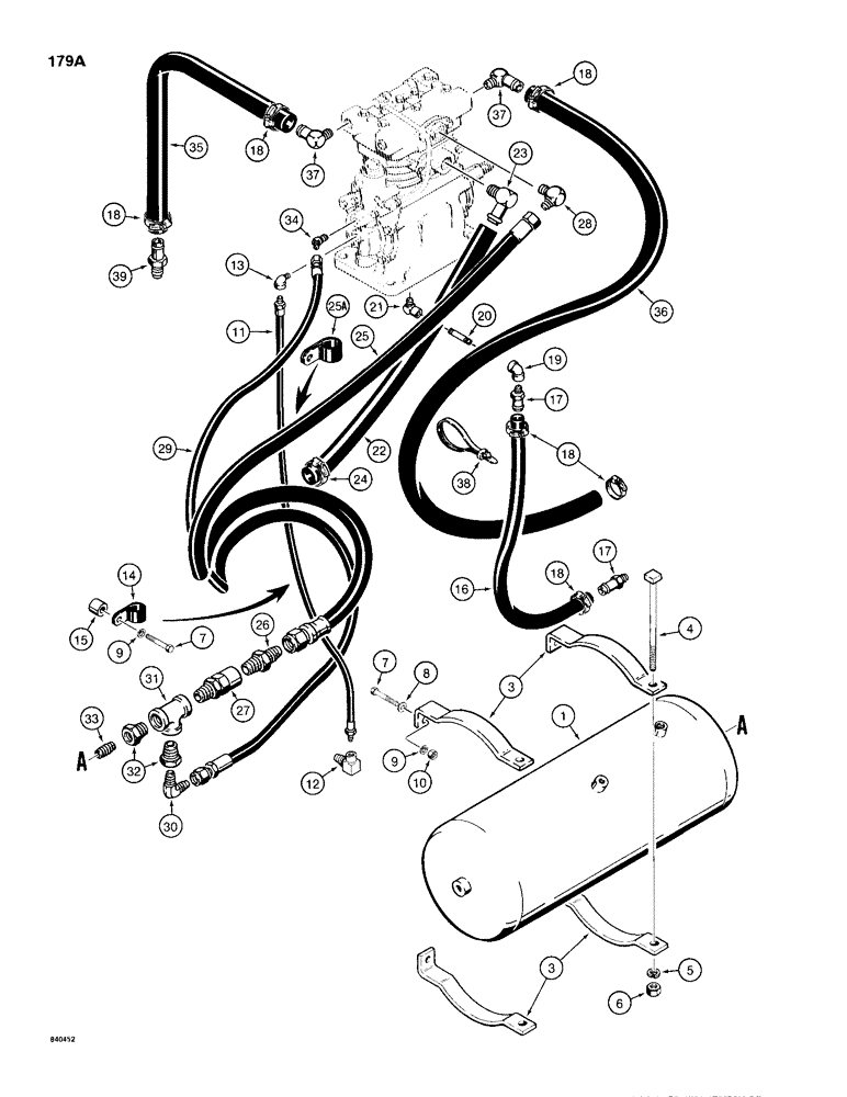 Схема запчастей Case 680H - (179A) - BRAKE SYSTEM, RESERVOIR AND LINES (07) - BRAKES