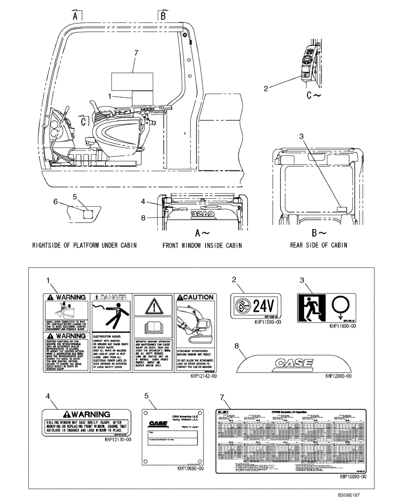 Схема запчастей Case CX700B - (09-65) - DECAL - OPERATORS COMPARTMENT (09) - CHASSIS