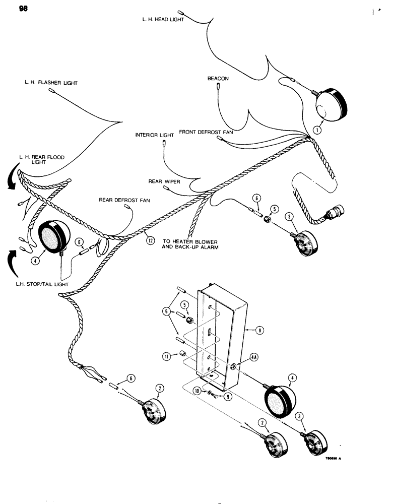 Схема запчастей Case 680G - (098) - ELECTRICAL SYSTEM, TRACTOR LIGHTS (04) - ELECTRICAL SYSTEMS