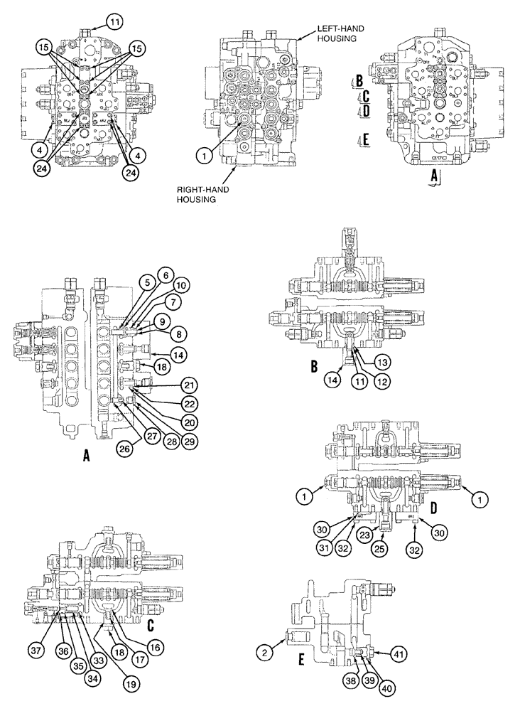 Схема запчастей Case 9050B - (8-132) - CONTROL VALVE, MISCELLANEOUS VALVES AND COMPONENTS, RIGHT-HAND HOUSING (08) - HYDRAULICS