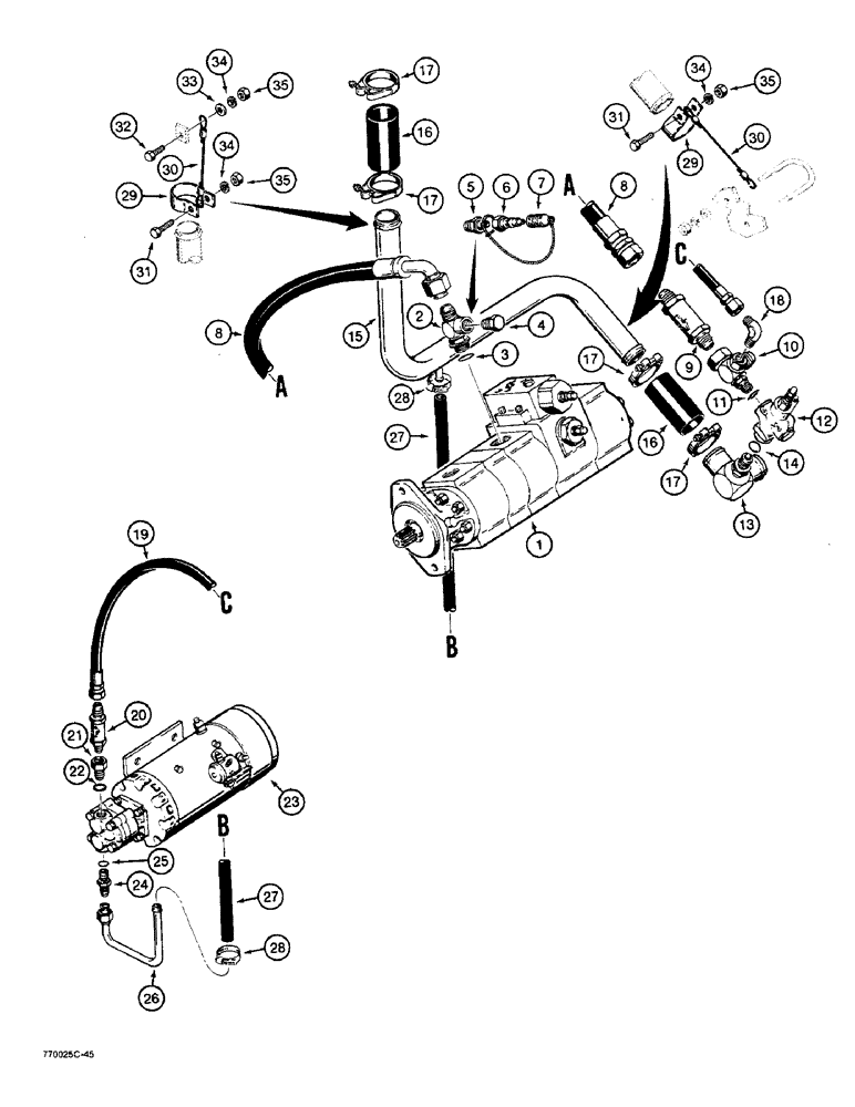 Схема запчастей Case W36 - (5-208) - STEERING HYDRAULIC CIRCUIT - PUMP TO RESERVOIR, WITHOUT EXTERNAL FILTER (05) - STEERING