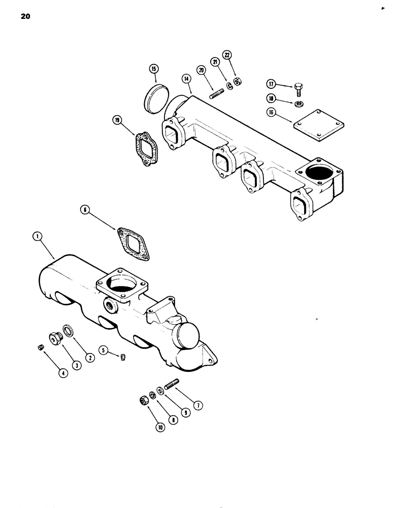 Схема запчастей Case 680G - (020) - MANIFOLDS, EXHAUST MANIFOLD (02) - ENGINE