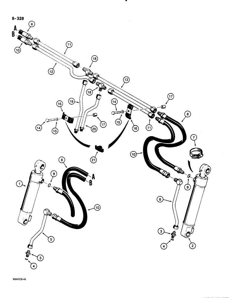 Схема запчастей Case 1450B - (8-328) - LOADER CLAM BUCKET HYDRAULIC CIRCUIT (08) - HYDRAULICS