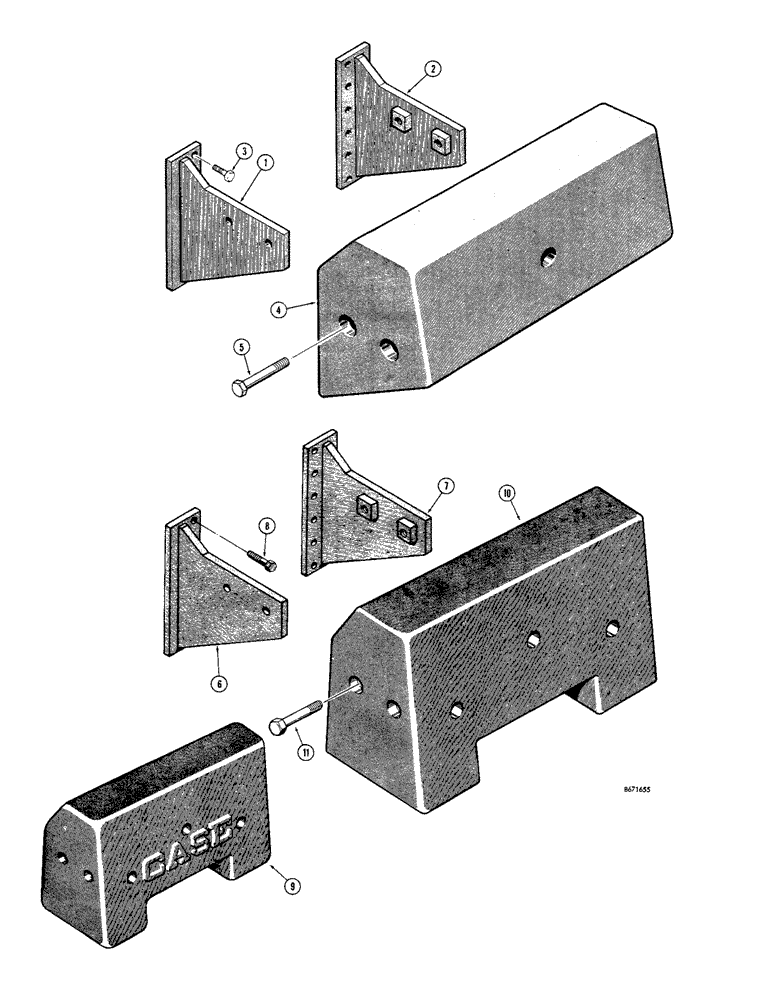 Схема запчастей Case 1150 - (154) - LOADER COUNTERWEIGHTS, COUNTERWEIGHT (2500 LBS.) (05) - UPPERSTRUCTURE CHASSIS