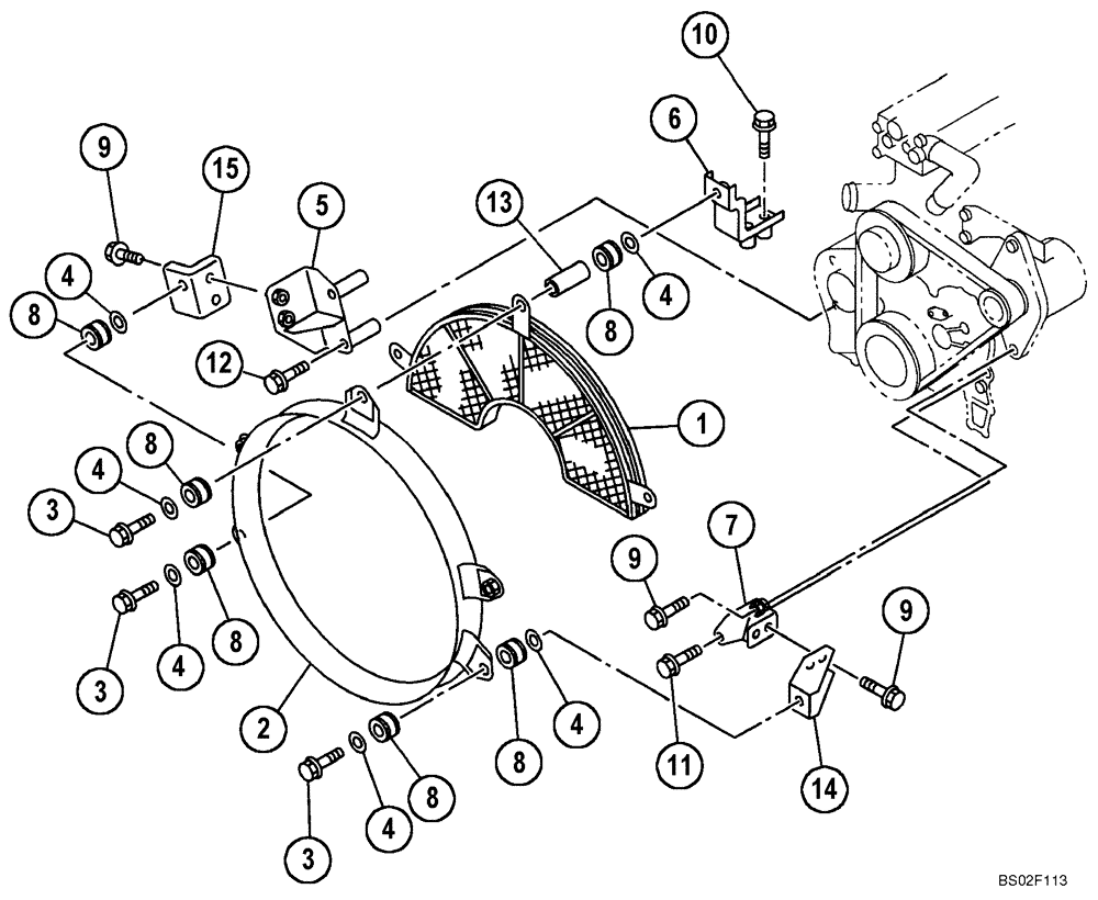 Схема запчастей Case CX210N - (02-07) - DRIVE BELT GUARD - VENTILATOR (02) - ENGINE