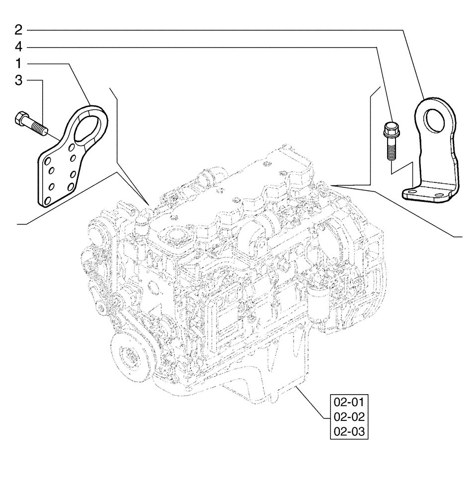 Схема запчастей Case 885B - (02-05[01]) - ENGINE - LIFT HOOKS (02) - ENGINE