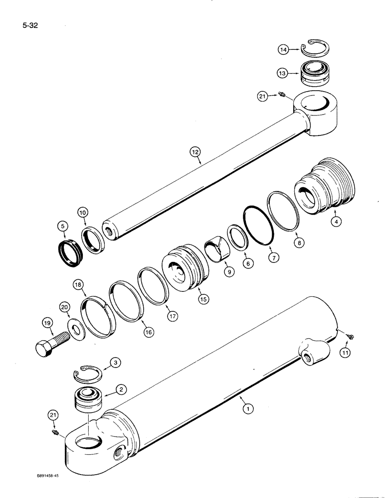 Схема запчастей Case 821 - (5-032) - STEERING CYLINDER, P.I.N. JAK0024132 AND AFTER (05) - STEERING