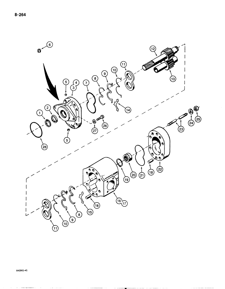 Схема запчастей Case 1187B - (8-264) - MOTOR PUMP ASSEMBLY, USED WITH ROTARY CUTTER (08) - HYDRAULICS