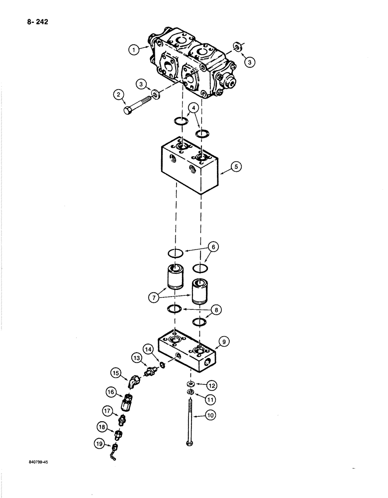 Схема запчастей Case 1187B - (8-242) - ROTARY CUTTER HYDRAULICS, DIVERTER VALVE ADAPTER BLOCKS (08) - HYDRAULICS