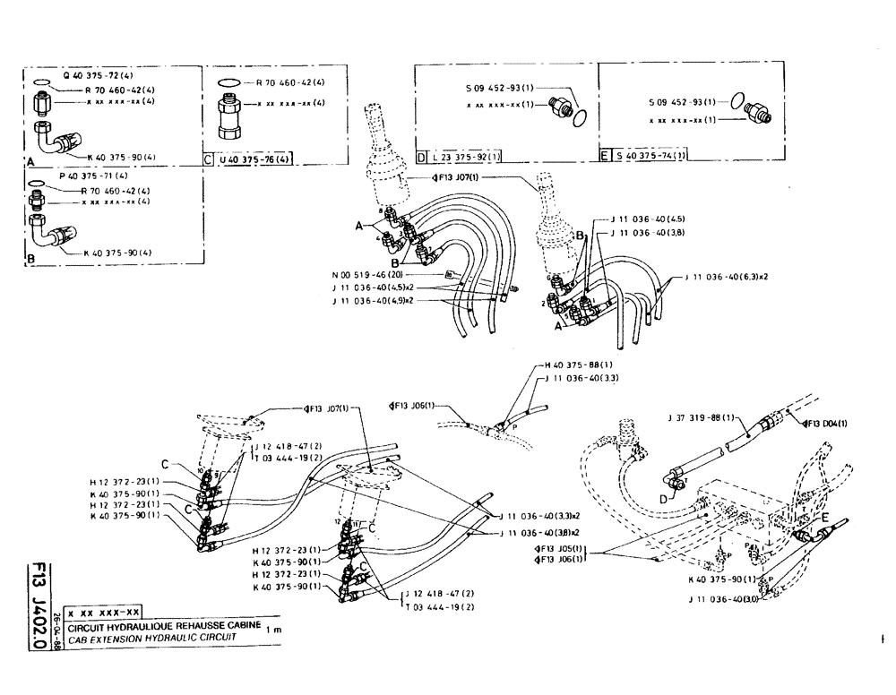 Схема запчастей Case 220B - (F13 J402.0) - CAB EXTENSION HYDRAULIC CIRCUIT - 1 M (07) - HYDRAULIC SYSTEM