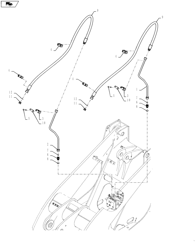 Схема запчастей Case 521F - (35.525.01) - THIRD SPOOL AUXILIARY HYDRAULIC LINE INSTALLATION, Z-BAR LOADER (35) - HYDRAULIC SYSTEMS