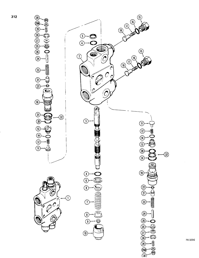 Схема запчастей Case 480C - (312) - BACKHOE CONTROL VALVE, SWING SECTION (35) - HYDRAULIC SYSTEMS