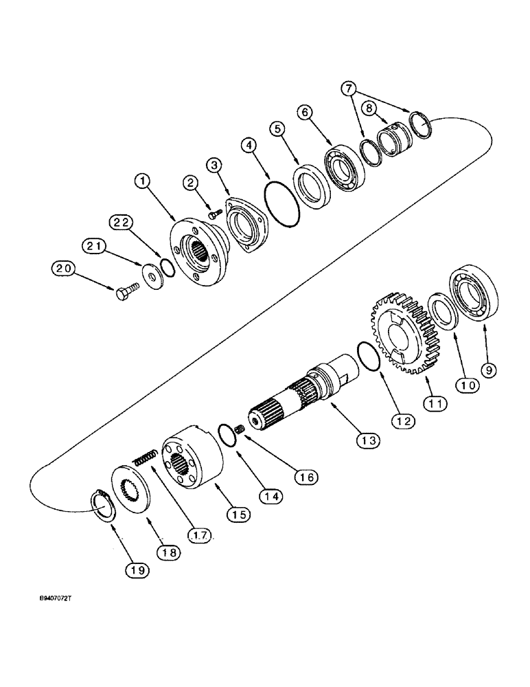 Схема запчастей Case 580L - (6-040) - TRANSMISSION ASSEMBLY, FOUR WHEEL DRIVE OUTPUT SHAFT (06) - POWER TRAIN
